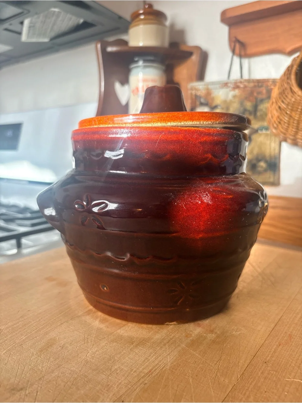 Vintage Marcrest Stoneware Daisy Designed Crock Jar with Lid